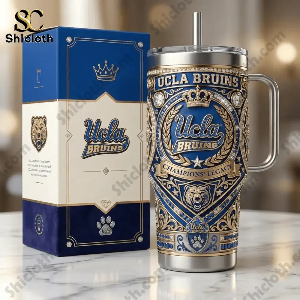 UCLA Bruins tumbler with premium box on table!