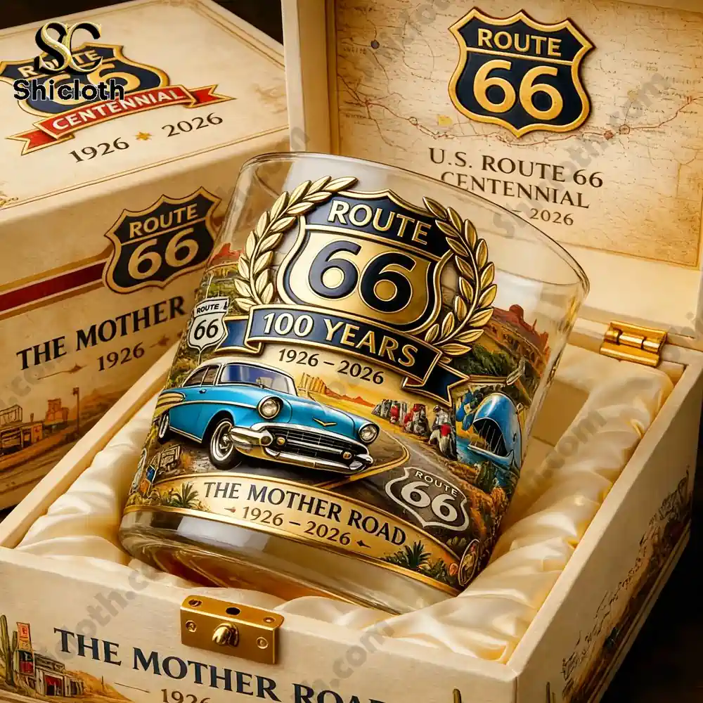U.S. Route 66 Centennial Commemorative Whiskey Glass 3 Route 66 whiskey glass in luxury gift box presentation