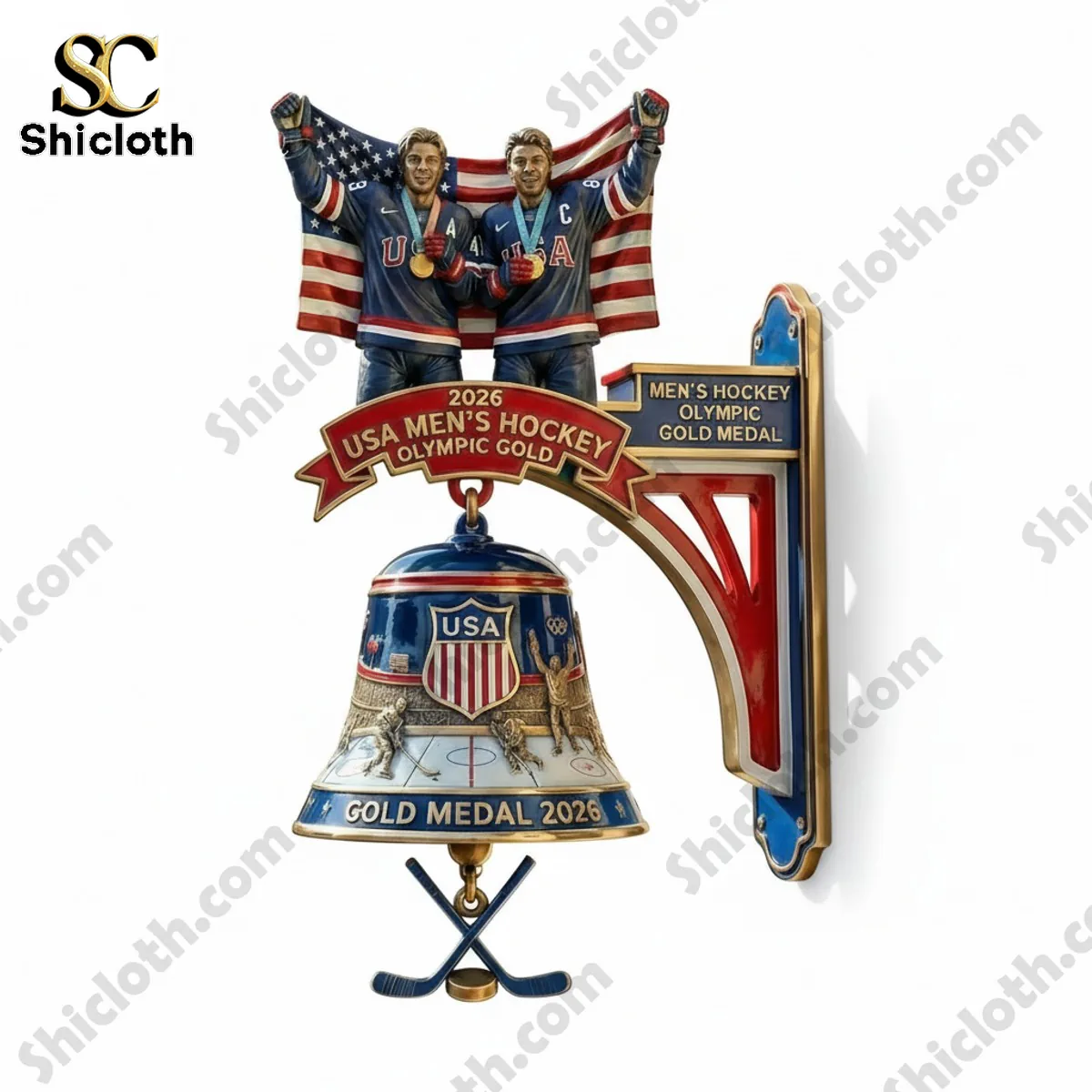 USA Mens Hockey Olympic Gold 2026 commemorative wall bell mounted on white wall background