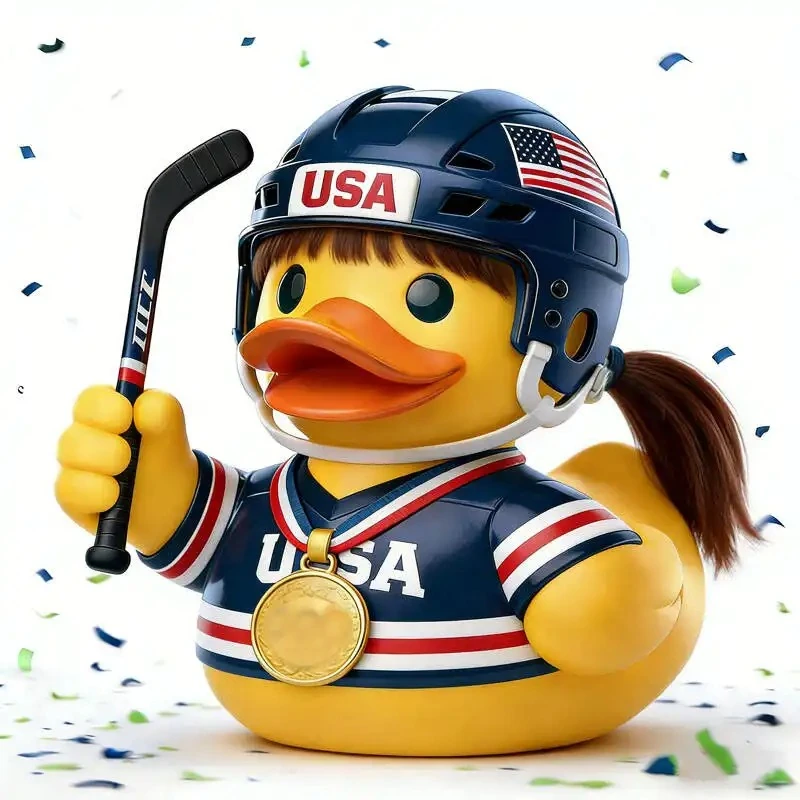 USA hockey champion duck toy with helmet and gold medal!
