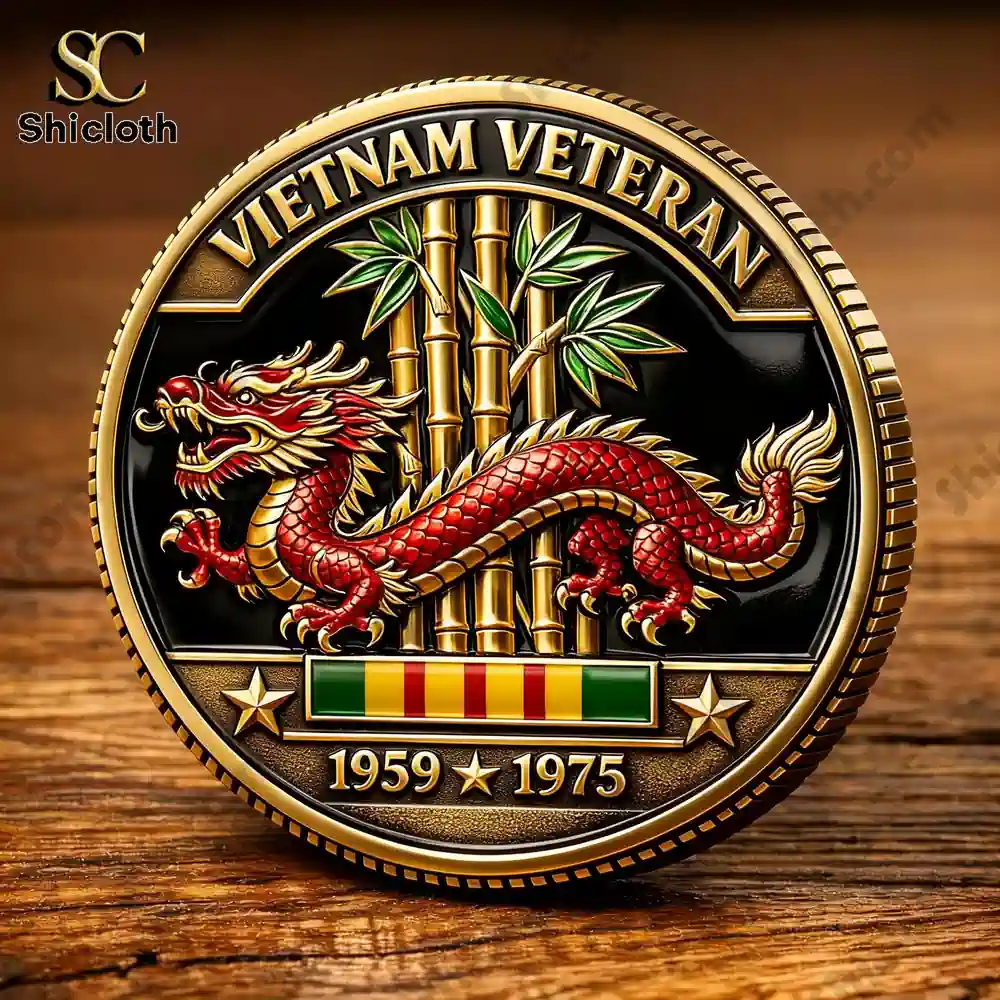 close view vietnam veteran dragon bamboo tribute coin by shicloth!
