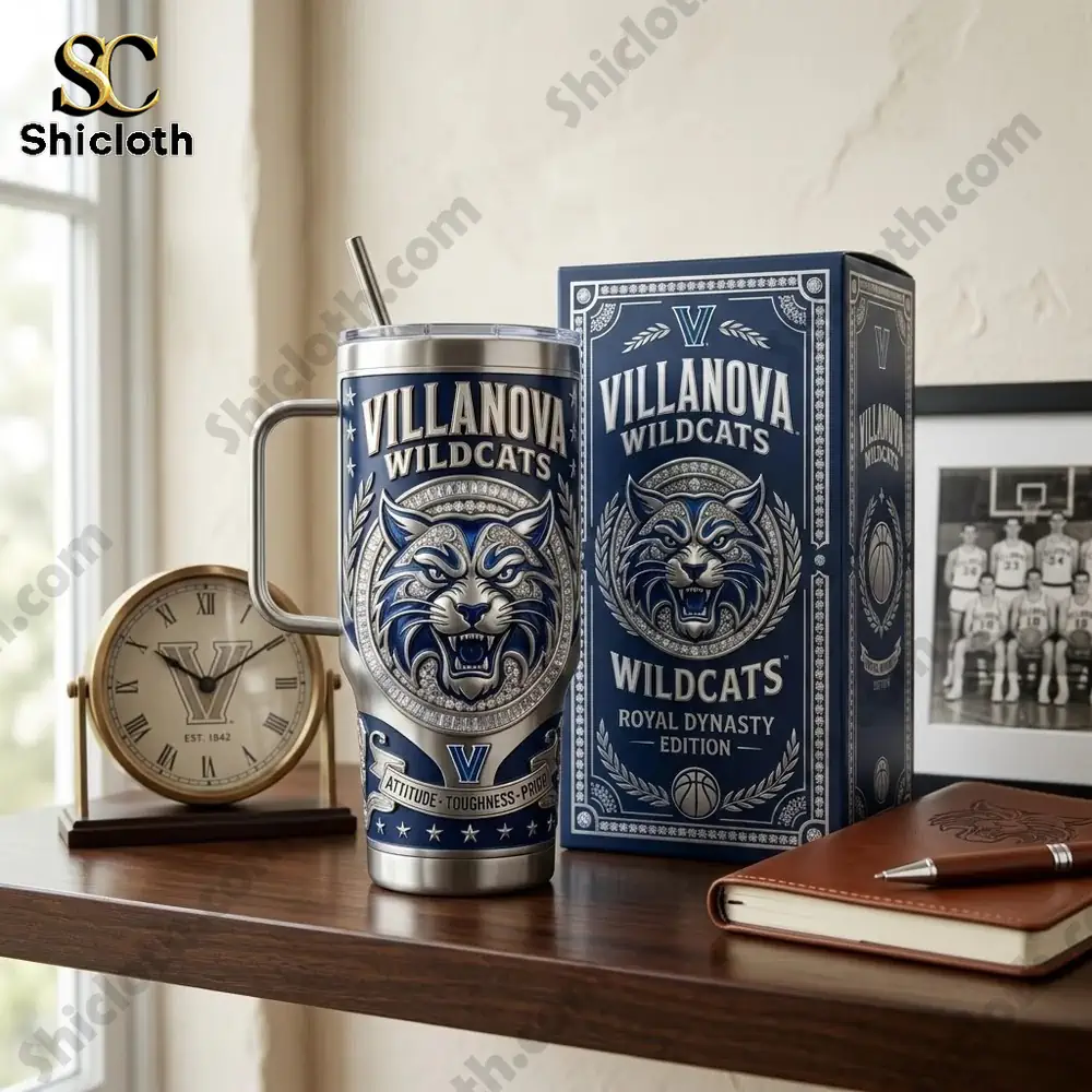Villanova Wildcats Royal Dynasty Edition Tumbler 5 Villanova Wildcats tumbler with box on desk