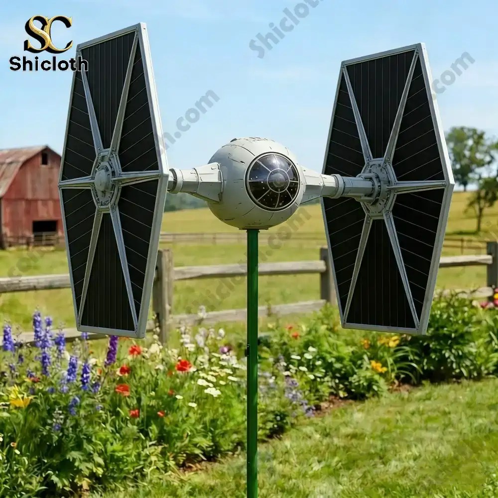 tie fighter garden wind spinner in desert base