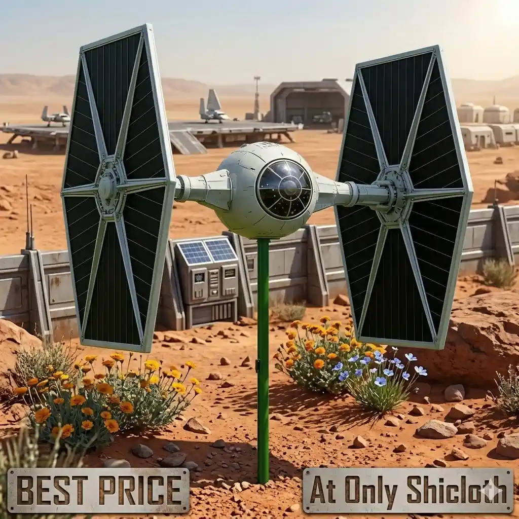 tie fighter garden wind spinner in farm landscape