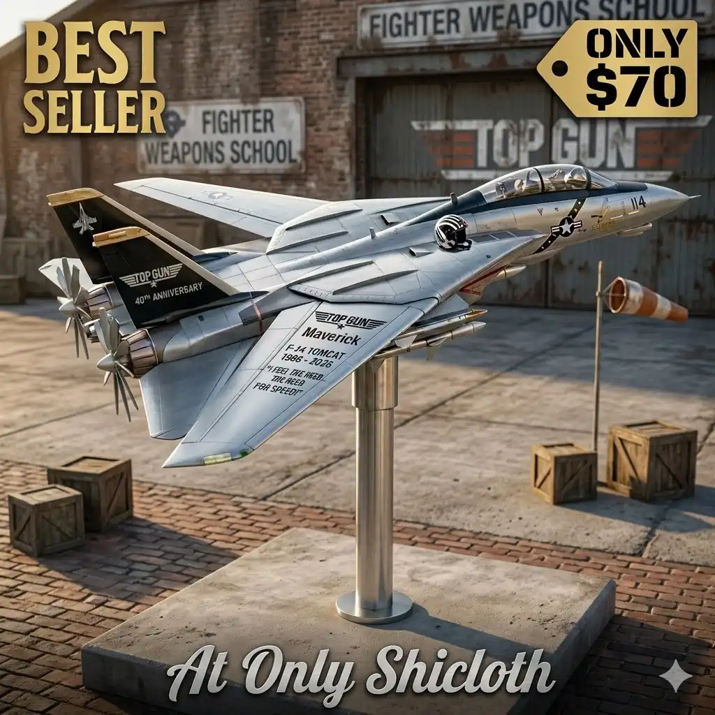 Top gun jet spinner display with military backdrop