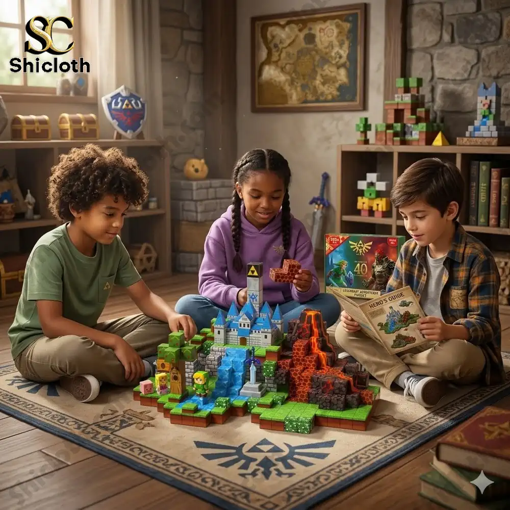 Kids build Rybule adventure brick playset from Shicloth in a cozy room!