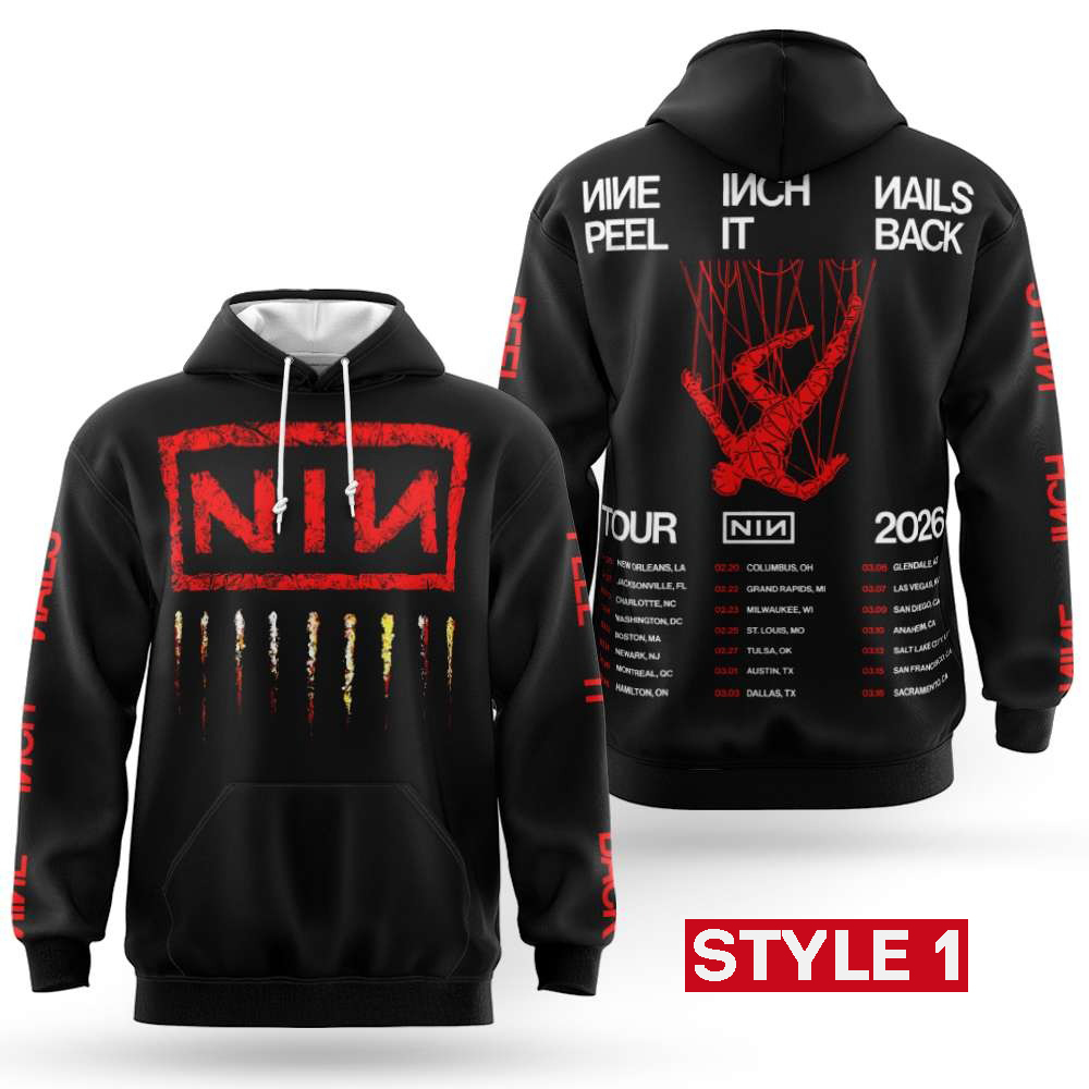 Black Nine Inch Nails Peel It Back Tour 2026 hoodie style one front and back view