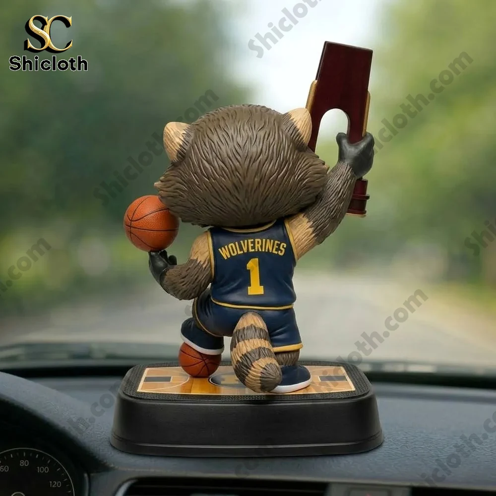 2026 NCAA Champions Michigan Car Dashboard 3D Figurine 3 Back view of Michigan mascot figurine on dashboard!