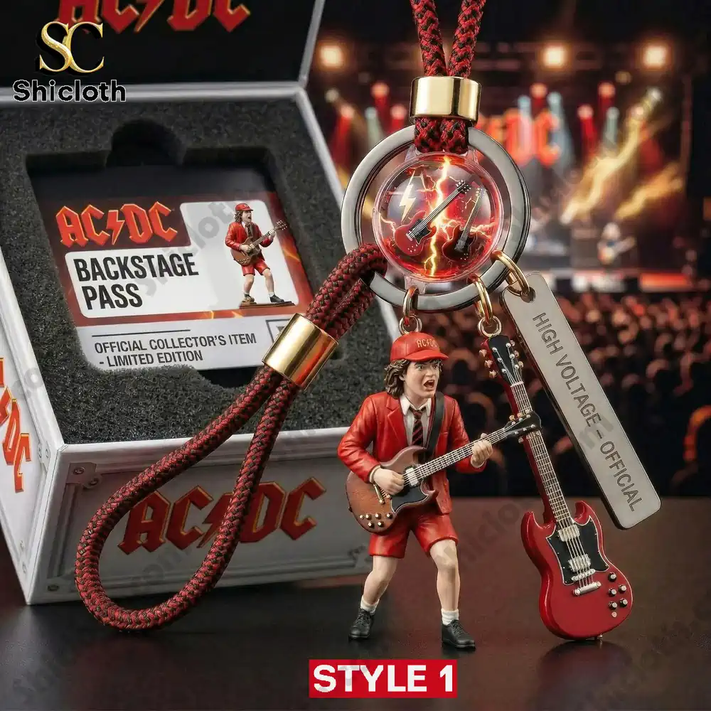 Close up of rock guitarist keychain with box