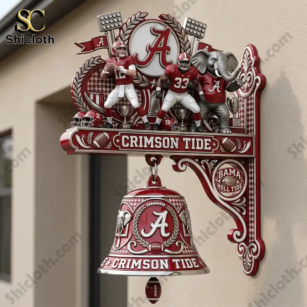 Alabama Crimson Tide wall bell with players and elephant design