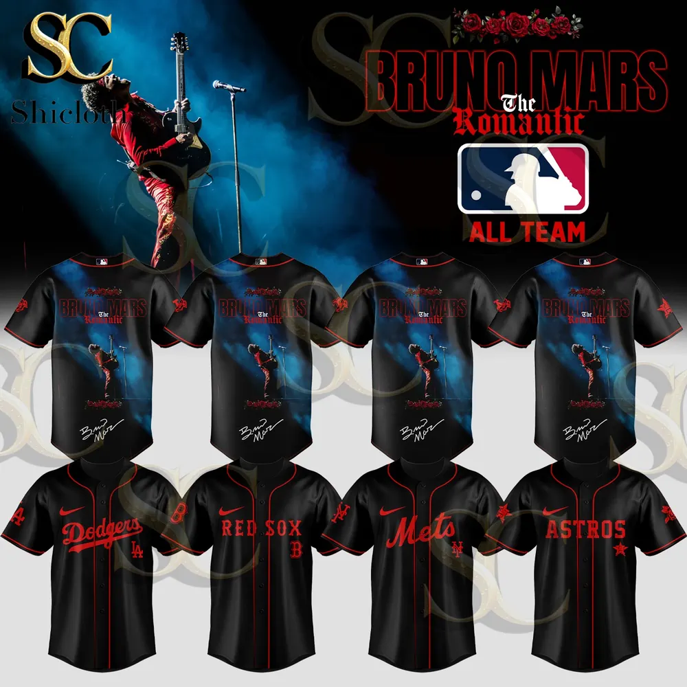 Alternative view of All MLB Teams X Bruno Mars ?The Romantic Tour 2026 Baseball Jersey