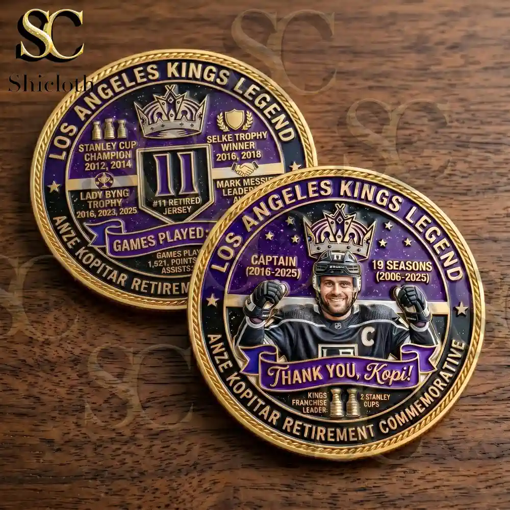 Close view of Kopitar commemorative coins on wooden table!