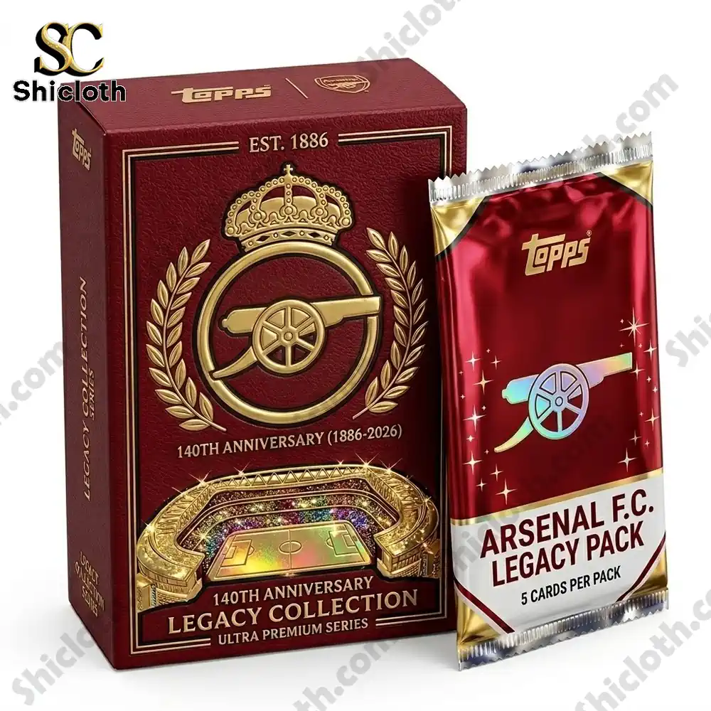 arsenal legacy collection box and card pack with red and gold design