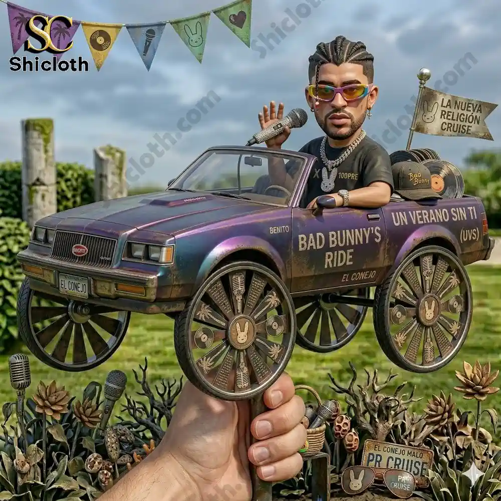 Colorful singer themed car garden spinner held by hand outdoors