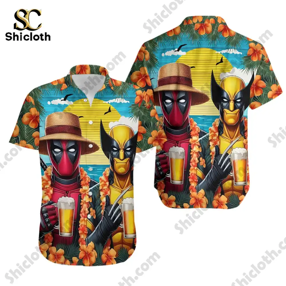 Deadpool And Wolverine Drink Beer Hawaiian Shirt