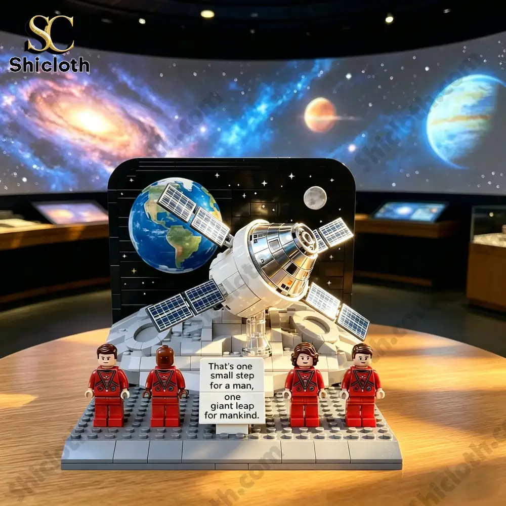 Deep Space Explorer Shuttle Brick Set Legendary Mission Edition 4 hands holding space shuttle brick set near airplane window