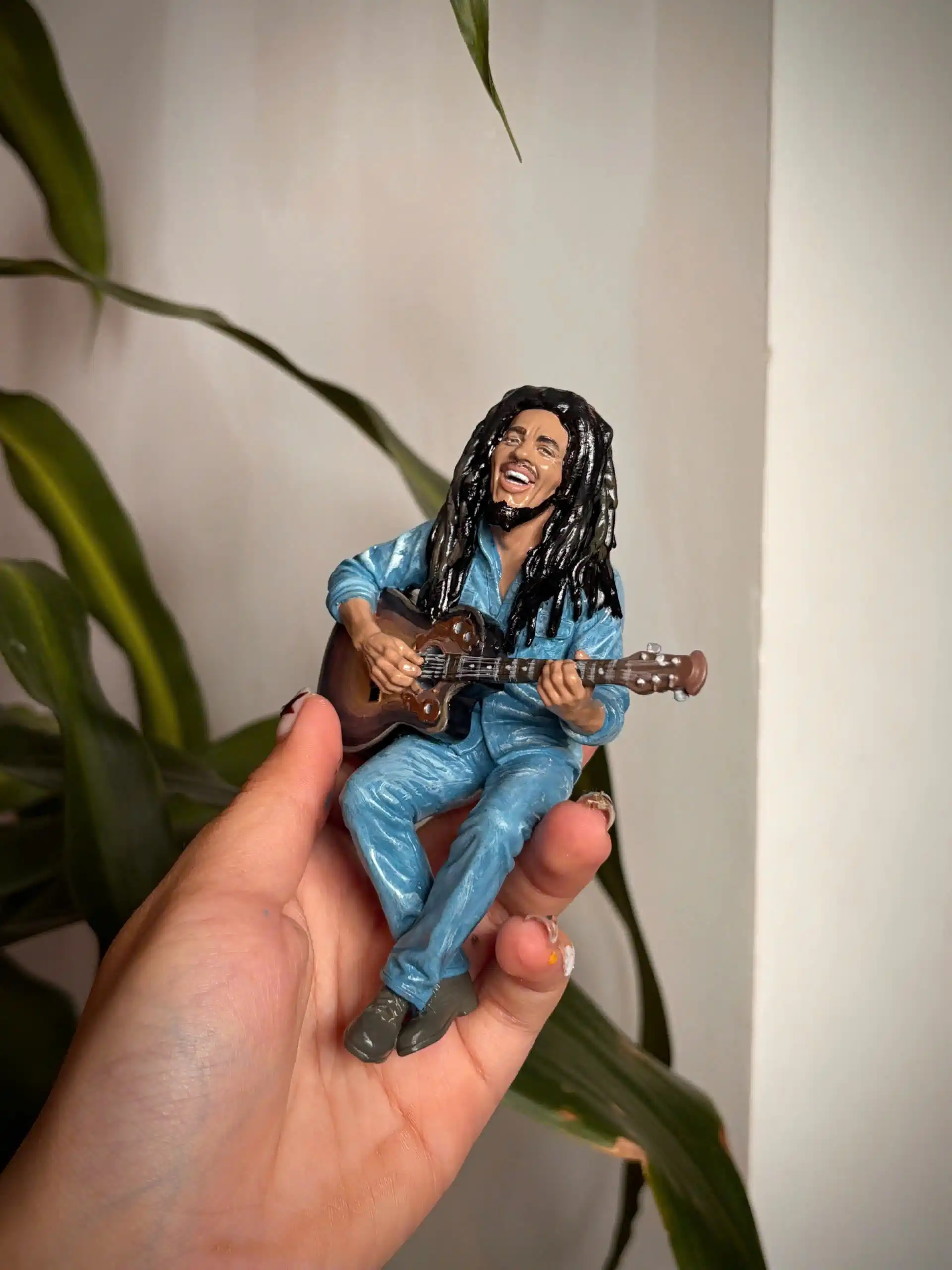 Bob Marley Pop Figure Doll 2 Angled view miniature dreadlock man playing guitar in hand!