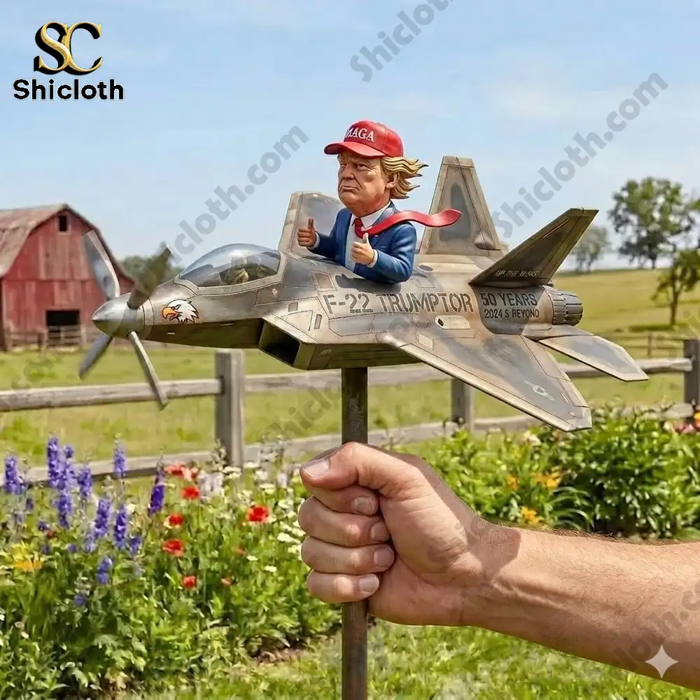 Trump figure riding a fighter jet garden spinner held by hand!