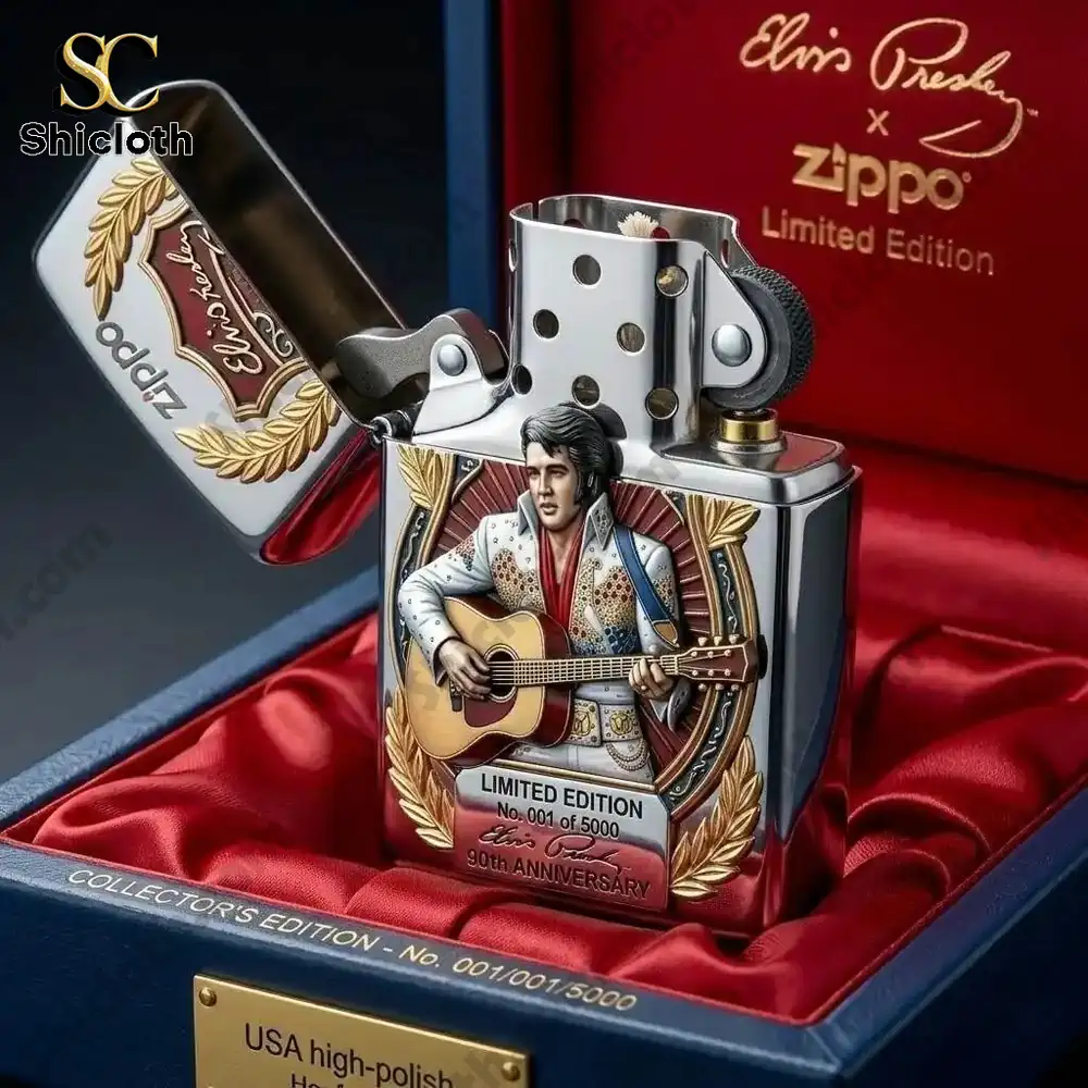 Elvis Presley 90th Anniversary 3D Zippo Lighter 3 Open Elvis Presley Zippo lighter showing detailed design and mechanism!