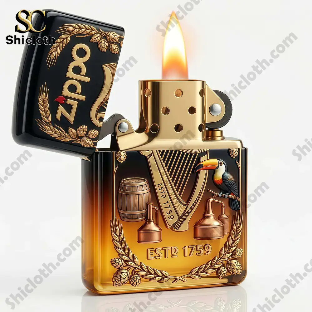 Guinness Brewery ESTD 1759 3D Zippo Lighter 3 Open Zippo lighter with bright flame and Guinness design!