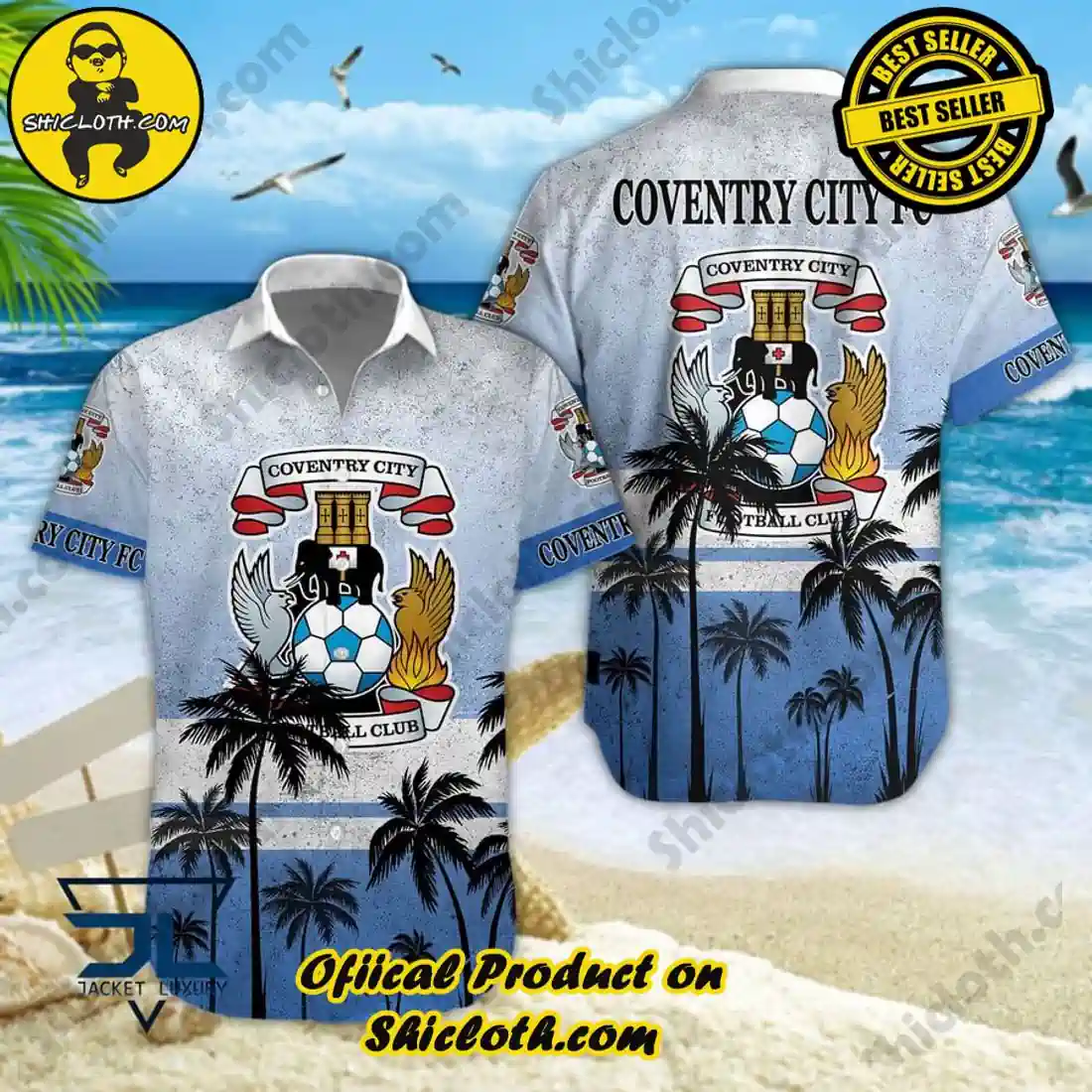 Coventry City beach style shirt front and back view!