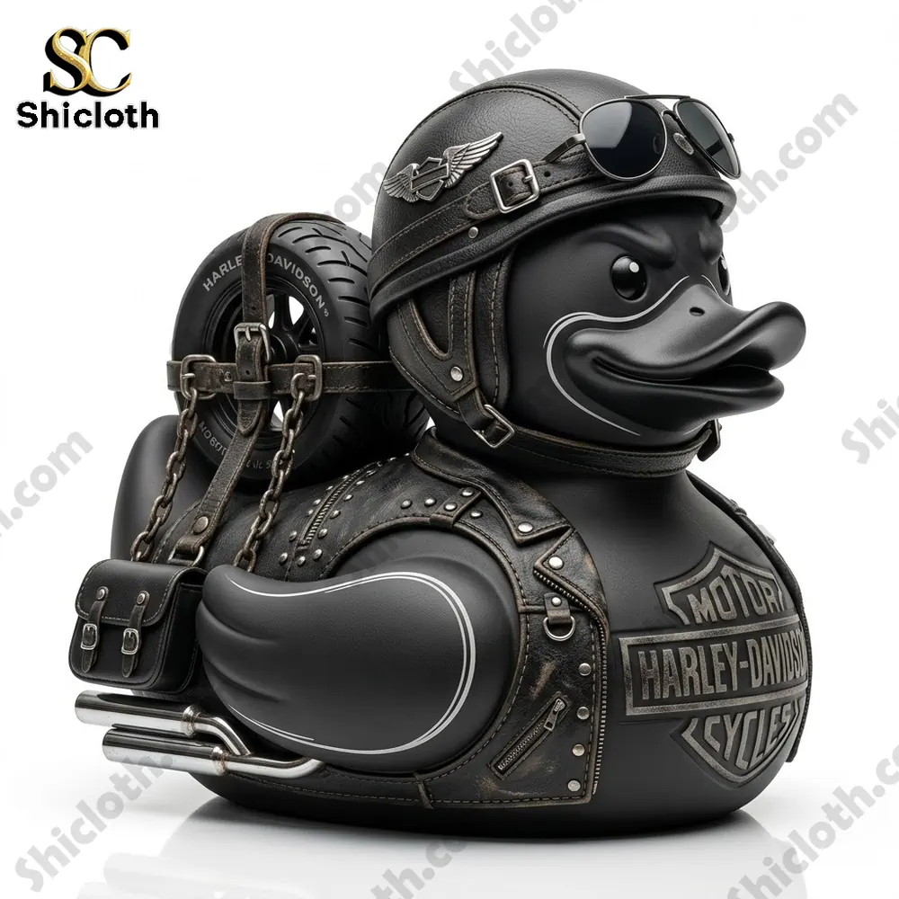 Harley-Davidson Adventure Duck 4 Side view of black biker rubber duck with helmet and gear!
