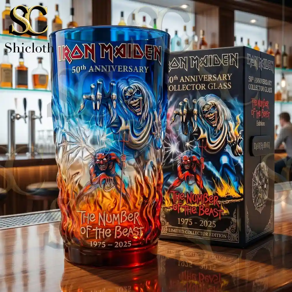 Alternative view of Heavy Metal Iron Maiden 50th Anniversary The Number of the Beast Beer Glass