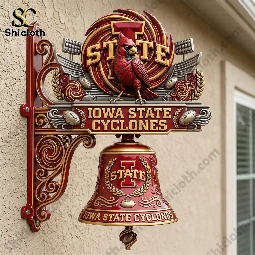Guinness ESTD 1759 Commemorative Wall Bell 26 Iowa State Cyclones wall bell with cardinal logo mounted on wall!