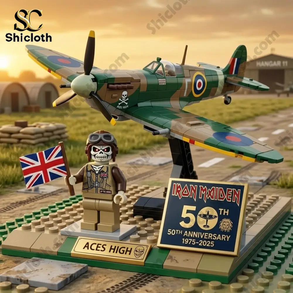 Alternative view of Iron Maiden 50th Anniversary The Aces High Spitfire Diorama Building Block Set