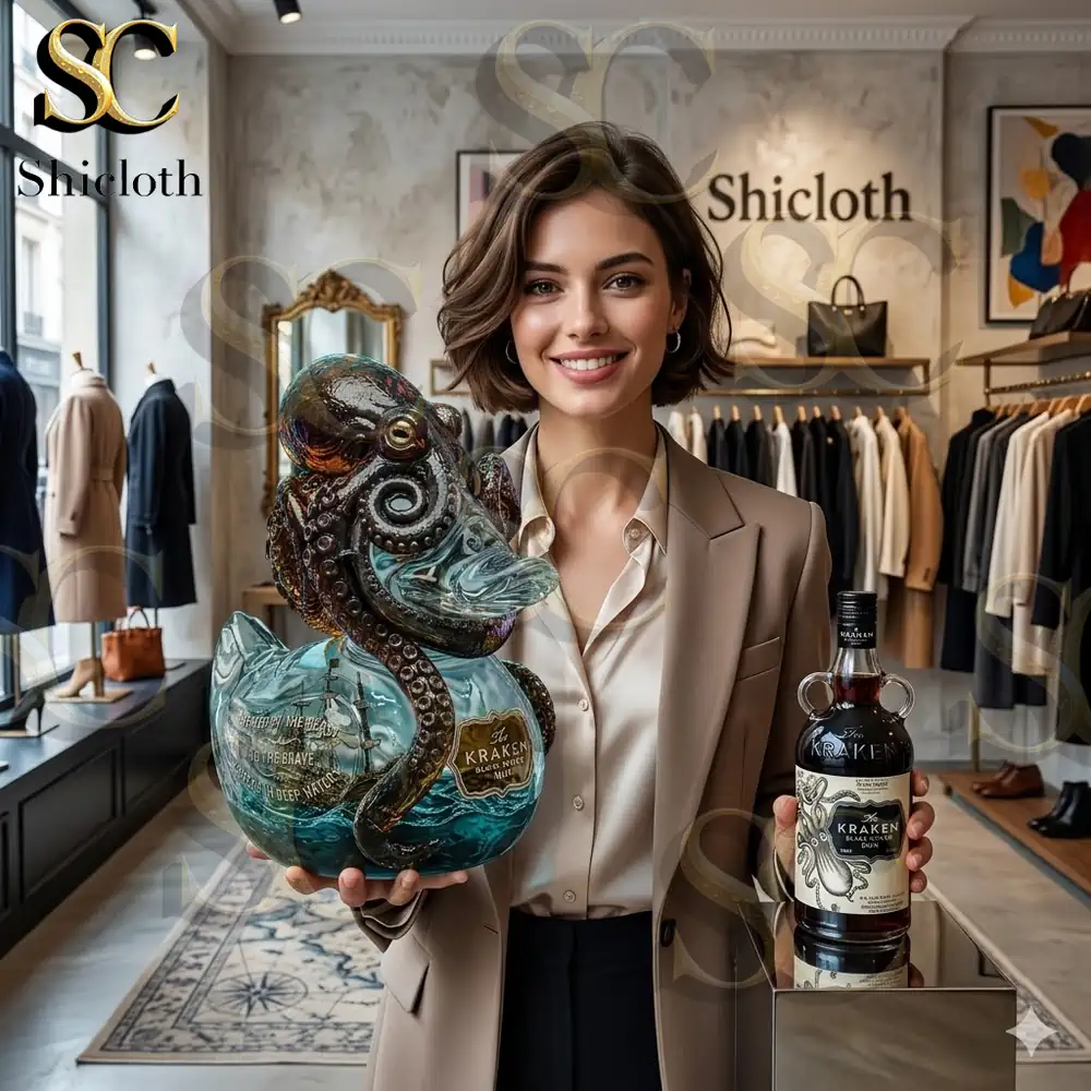 Alternative view of KRAKEN Black Spiced Rum 3D Sculpted Whiskey Bottle And Glass Set