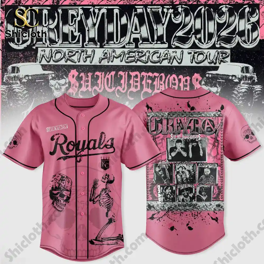 Pink Greyday Royals baseball jersey with graphic design front and back!