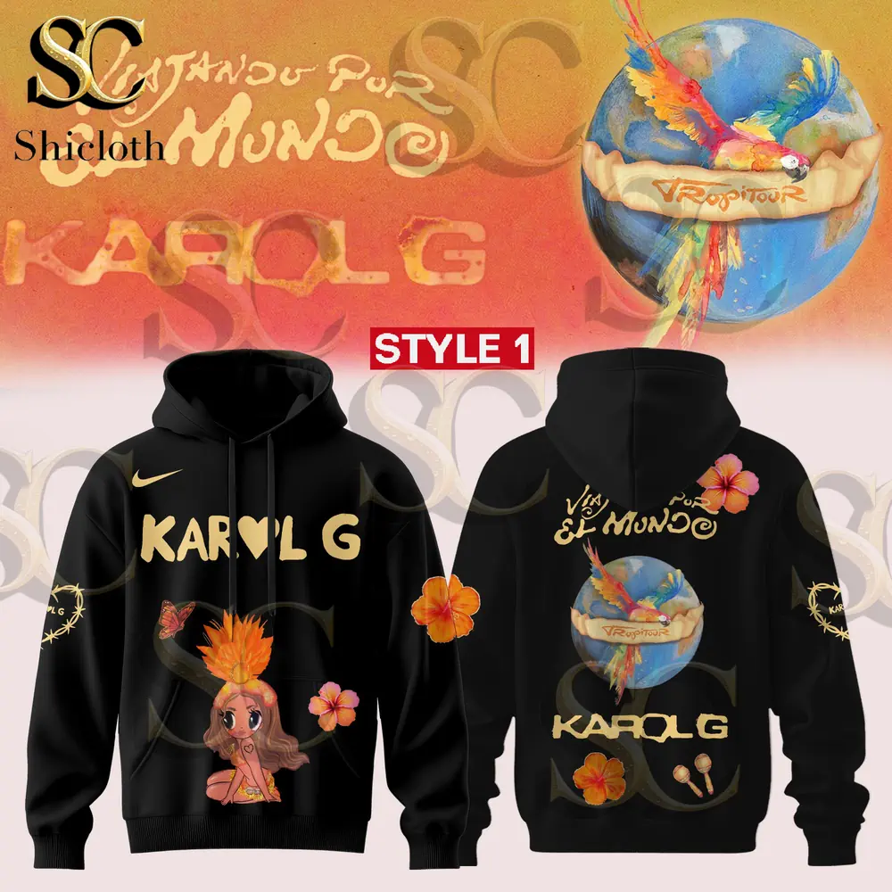 Black Karol G hoodie with front and back graphic design details