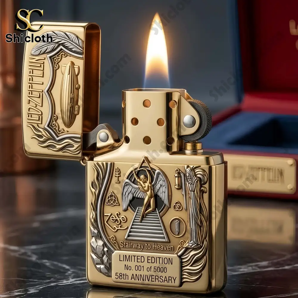Led Zeppelin 58th Anniversary 3D Zippo Lighter 3 Gold Led Zeppelin lighter lit with flame and detailed engraving!