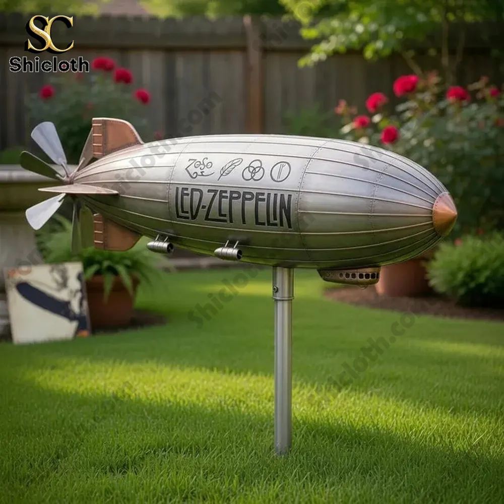 led zeppelin airship decor on stand in garden