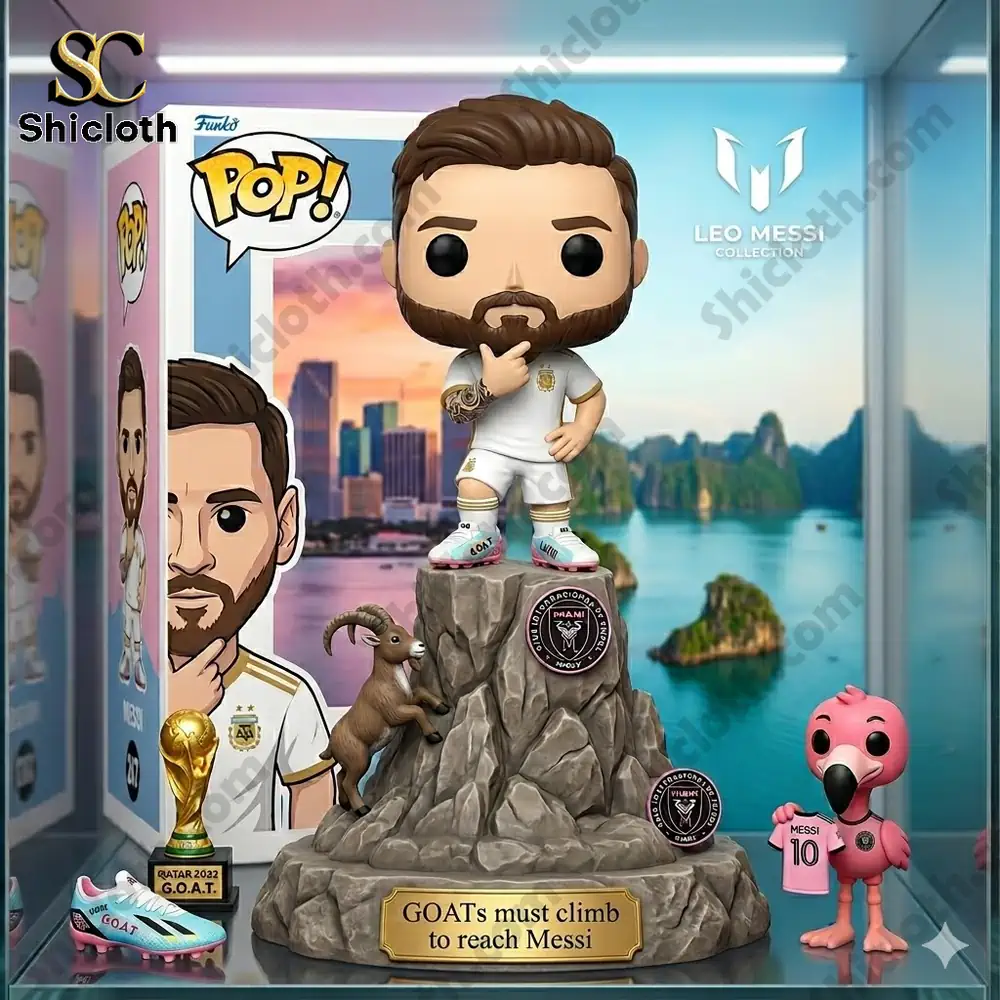 Chibi Messi figure with scenic background and display box