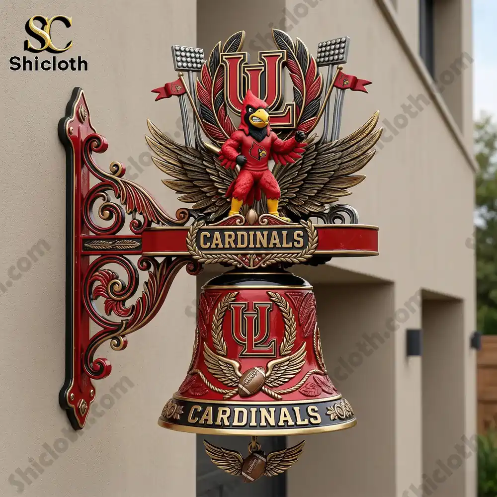 Guinness ESTD 1759 Commemorative Wall Bell 22 Louisville Cardinals decorative wall bell mounted on exterior wall