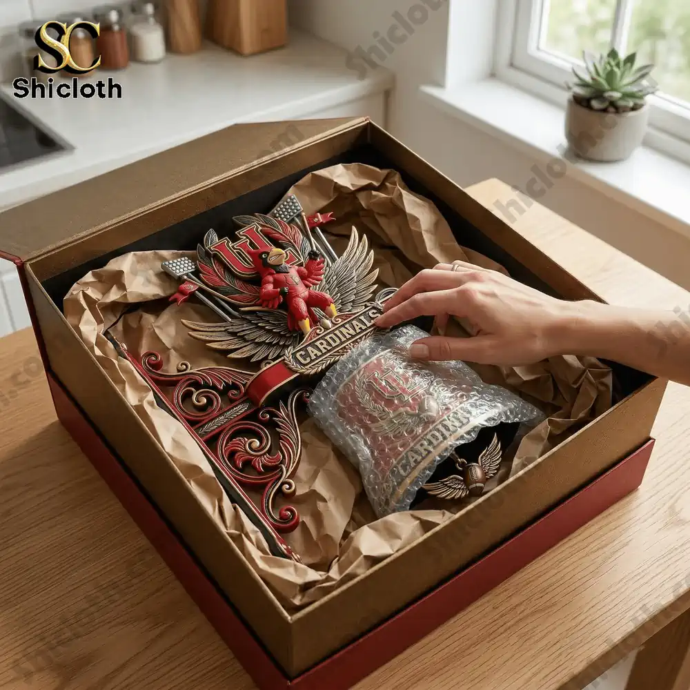 Louisville Cardinals wall bell packaged in a gift box with protective wrapping