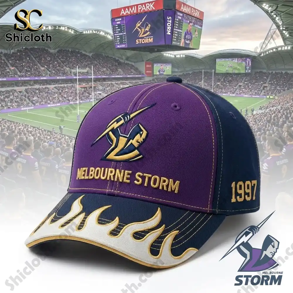 melbourne storm flame cap close up in stadium