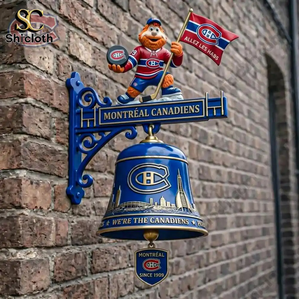 Montreal Canadiens decorative wall bell with mascot holding flag!