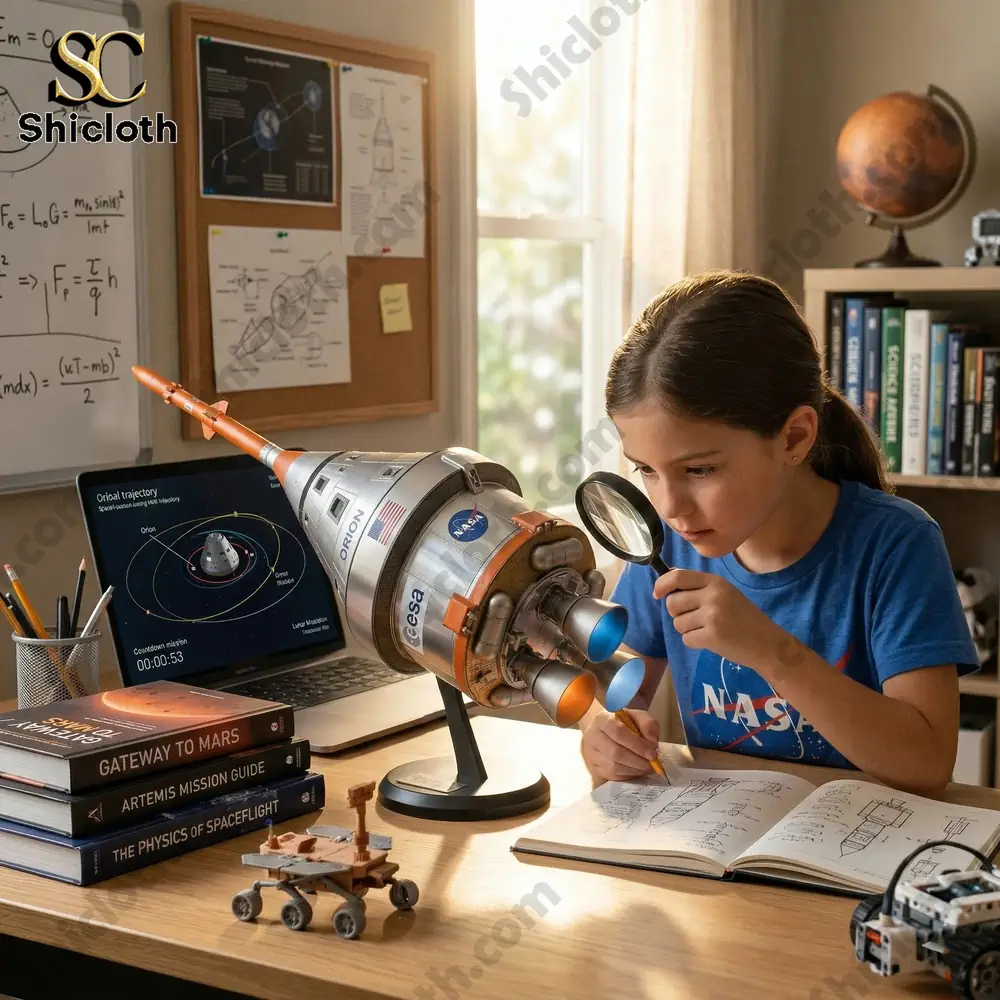 NASA Orion MPCV Precision Model Pop! Figure 6 Girl studying with Orion spacecraft model on desk!