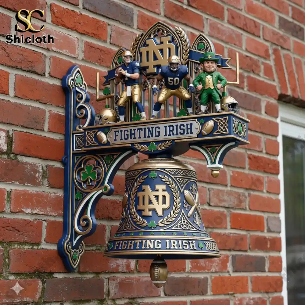 Guinness ESTD 1759 Commemorative Wall Bell 16 Notre Dame themed wall bell mounted on brick wall