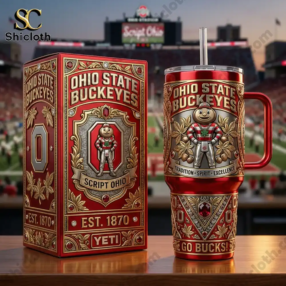 Ohio State Buckeyes tumbler with premium box display