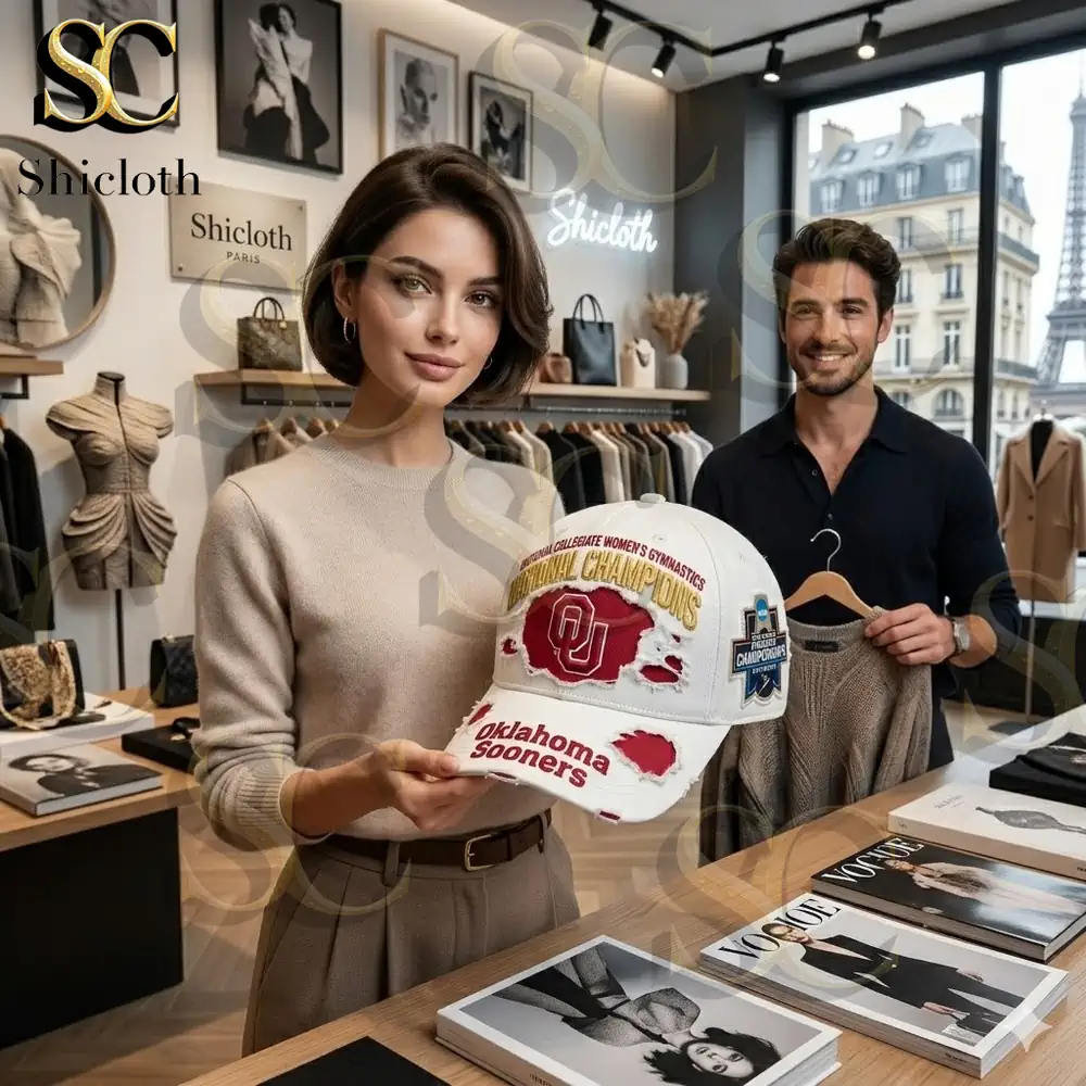 Oklahoma Sooners champions cap held in fashion store