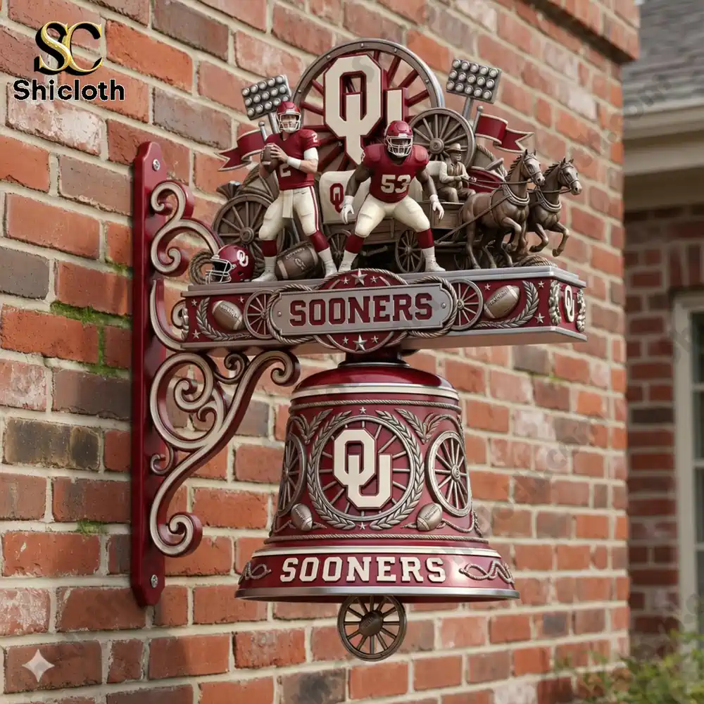 Sooners decorative wall bell on brick wall exterior
