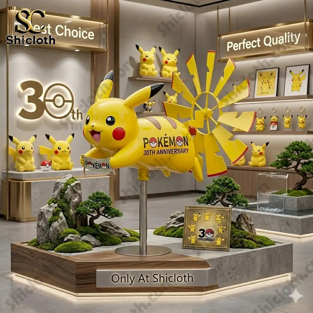 pikachu wind spinner display in store with decorations