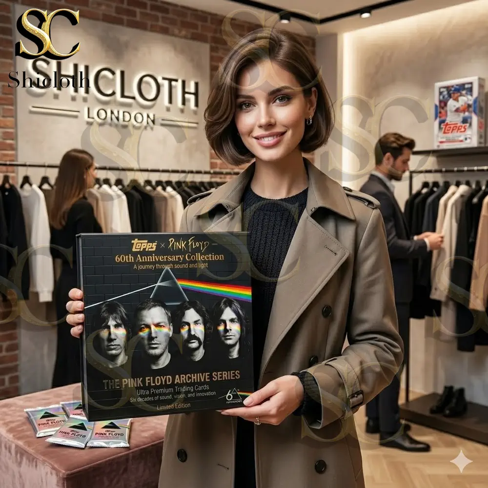 pink floyd anniversary trading card box held by shicloth staff in store!