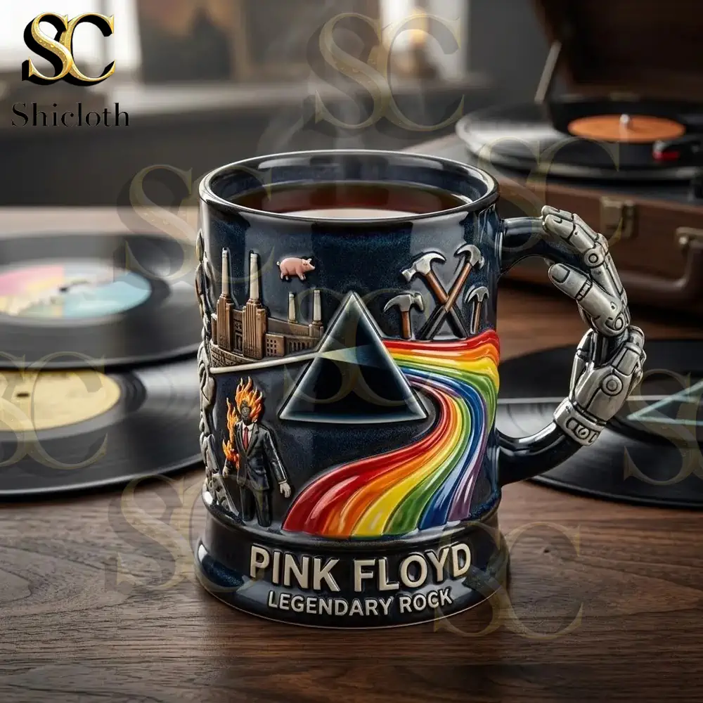 pink floyd ceramic mug with rainbow prism and detailed embossed design!