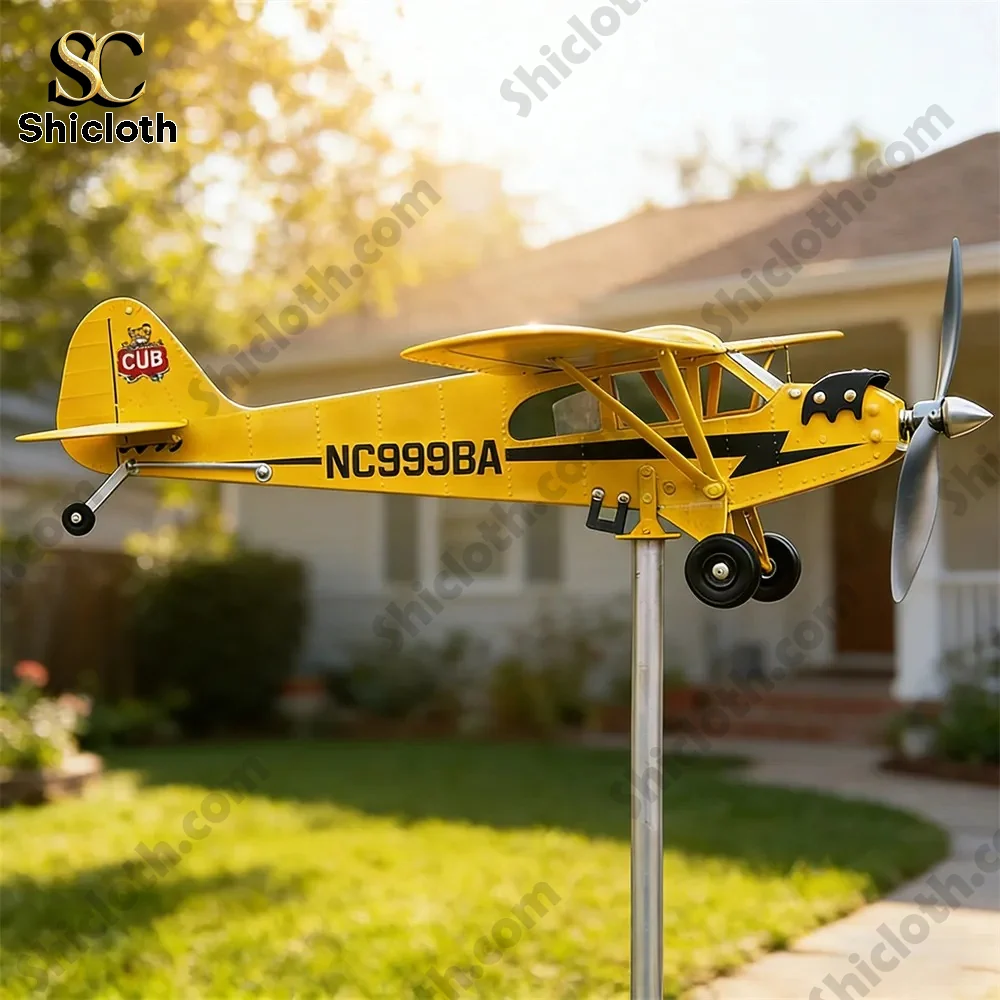 Alternative view of Piper Cub Vintage Metal Airplane Wind Spinner For Garden