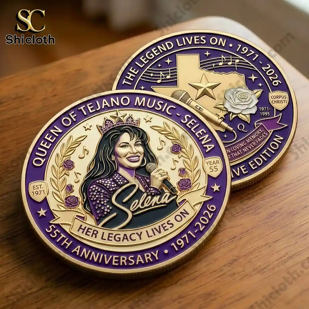 Close up of Selena commemorative coin front and back on table!