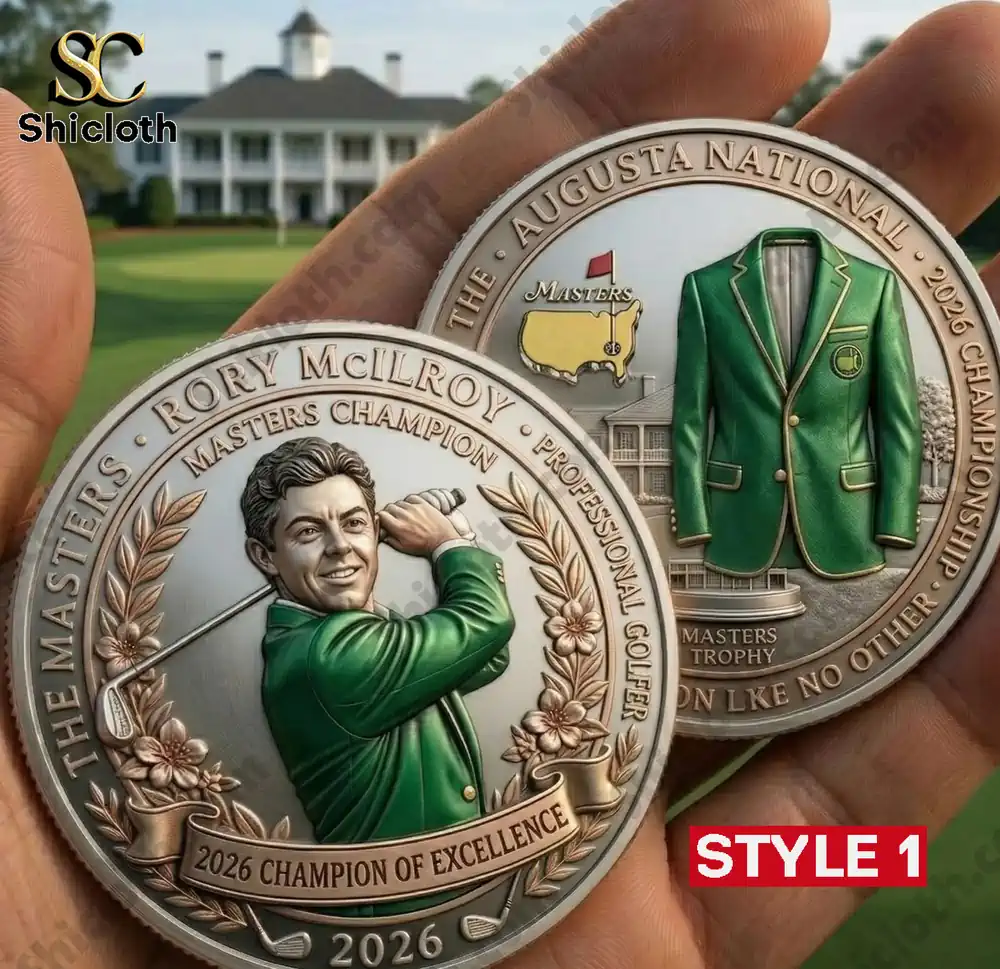 Rory McIlroy Masters 2026 commemorative coin with green jacket design